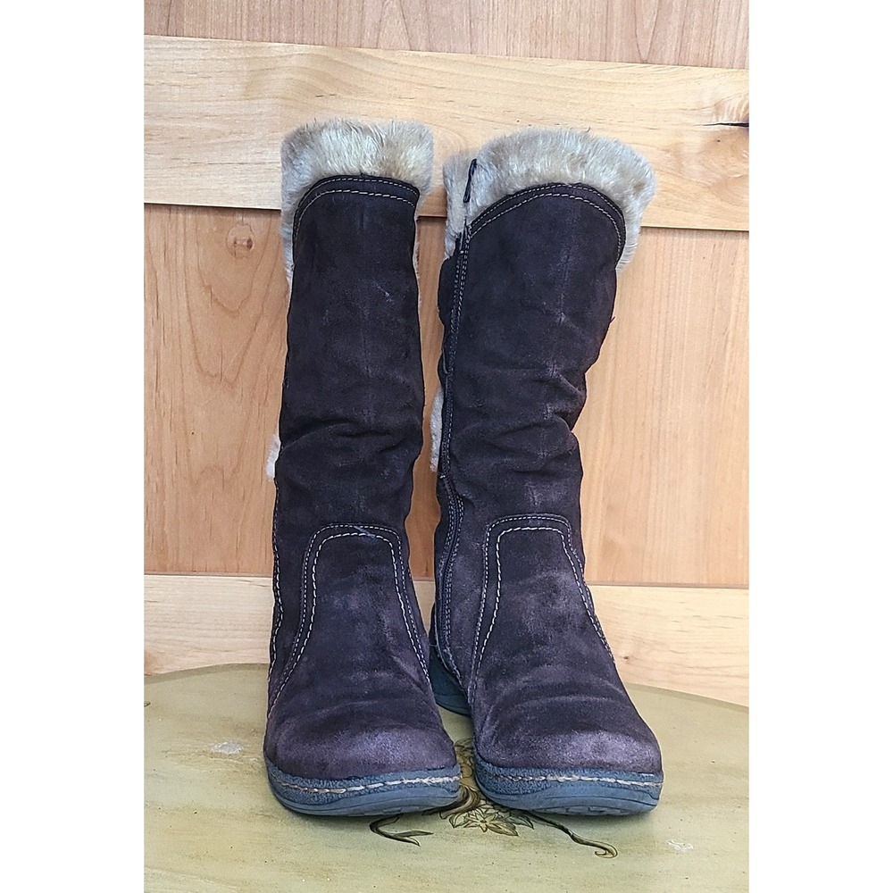 Bear Traps EU 39 US 8 Brown Suede Faux Fur Tall Flat Boots Cozy Scandi Winter - Picture 2 of 8